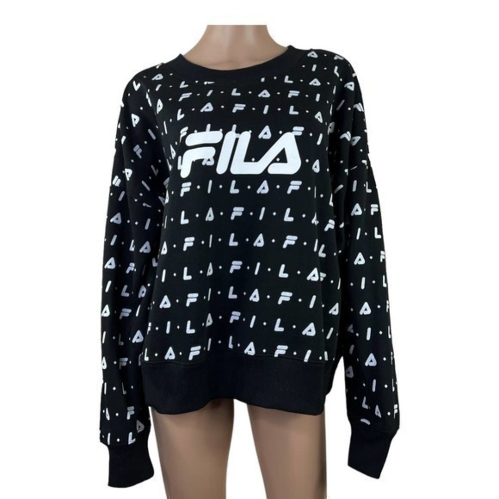 Fila Logo Women Crewneck Sweatshirt Black White Size 1X